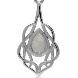 Silvershake Natural Moonstone White Gold Plated 925 Sterling Silver Celtic Knot Drop Solitaire Pendant