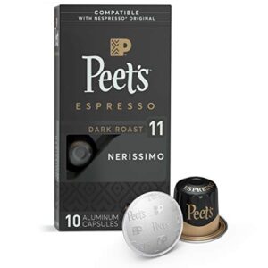 peet's coffee, dark roast espresso pods, nerissimo, french roast style intensity 11, 10 count (1 box of 10 espresso capsules)