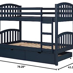 South Shore Ulysses Solid Wood Bunk Beds, Navy Blue