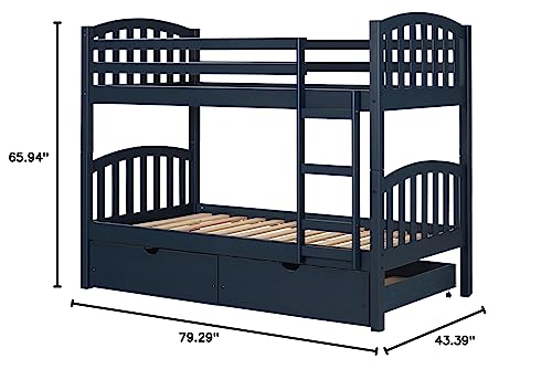 South Shore Ulysses Solid Wood Bunk Beds, Navy Blue