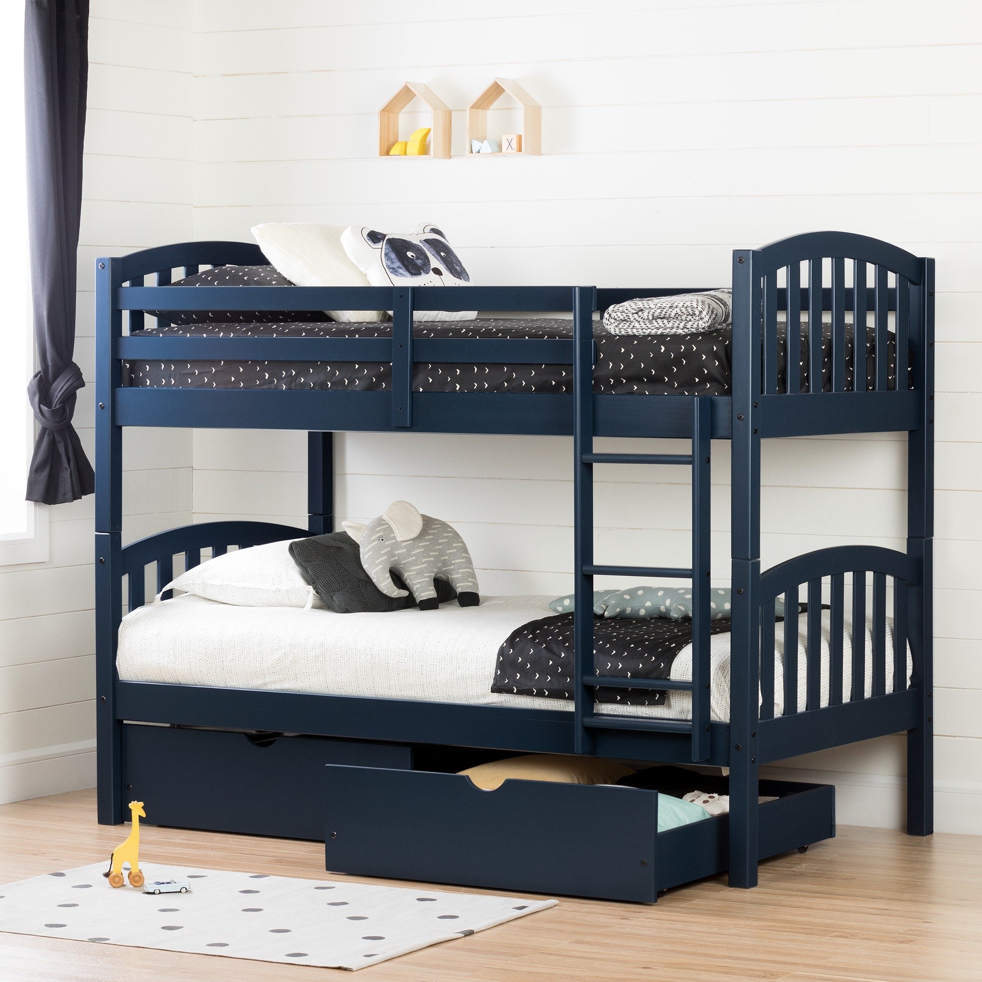 South Shore Ulysses Solid Wood Bunk Beds, Navy Blue