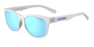 tifosi optics swank sunglasses (satin clear/smoke lens with clarion blue mirror - polarized)