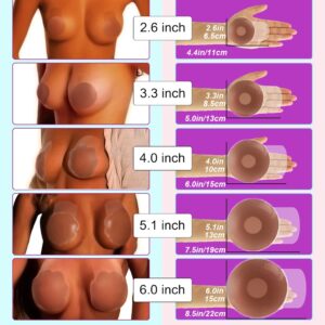 MSLO Lifting Nipple Covers Breast Petals Reusable Adhesive Invisible Bra Silicone Sticky Pasties Lift Wing for Women (2.6 inchs, Brown, 4)