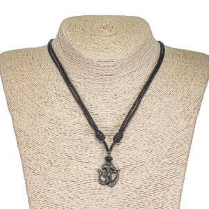 BlueRica Om on Adjustable Black Cord Necklace (Old Silver Finish)