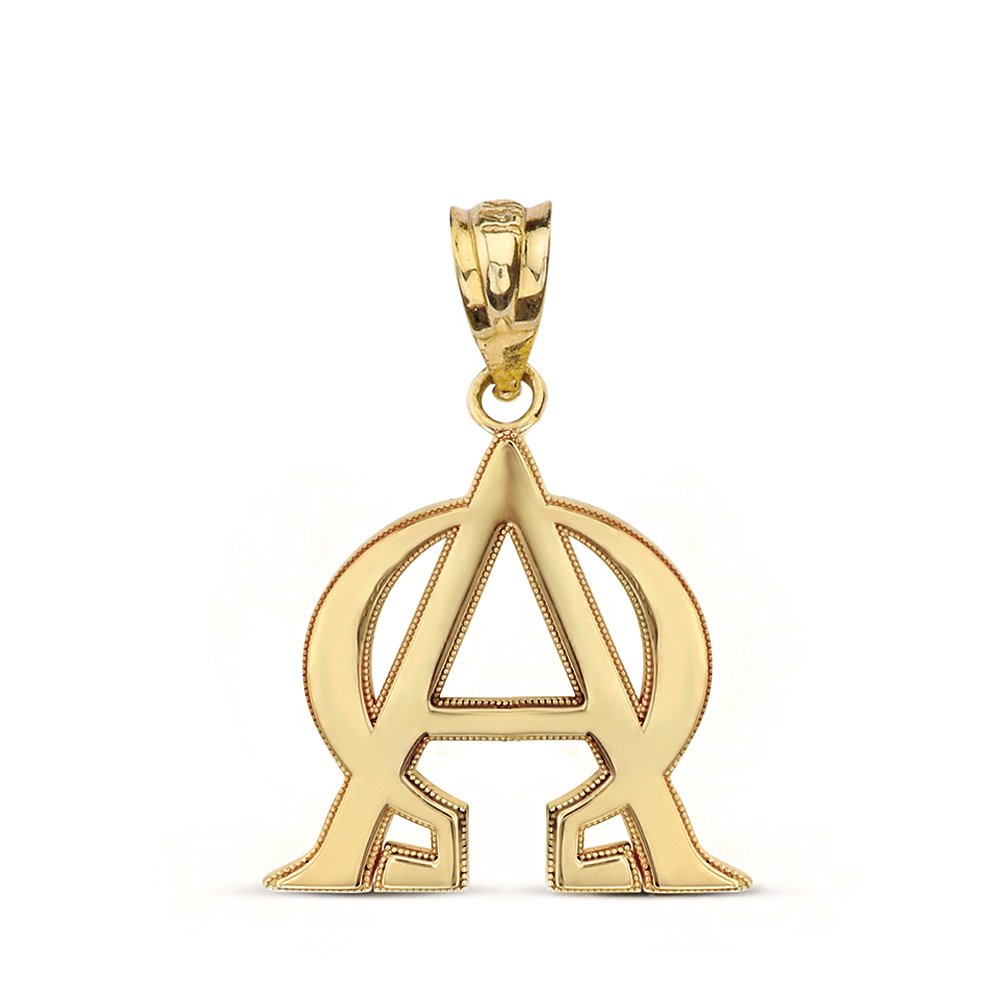 Religious Jewelry Solid 14k Yellow Gold Alpha and Omega Christian Symbols Charm Pendant