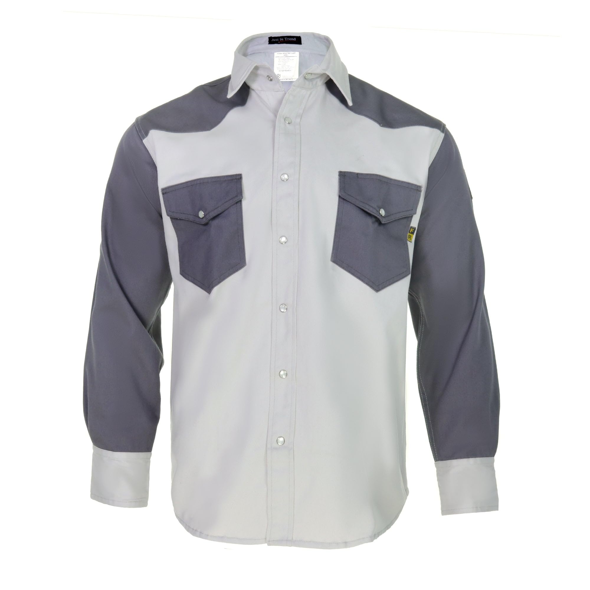 Flame Resistant FR Shirt - 88/12 - Western Style - Two Tone (Large, Light Grey/Dark Grey)