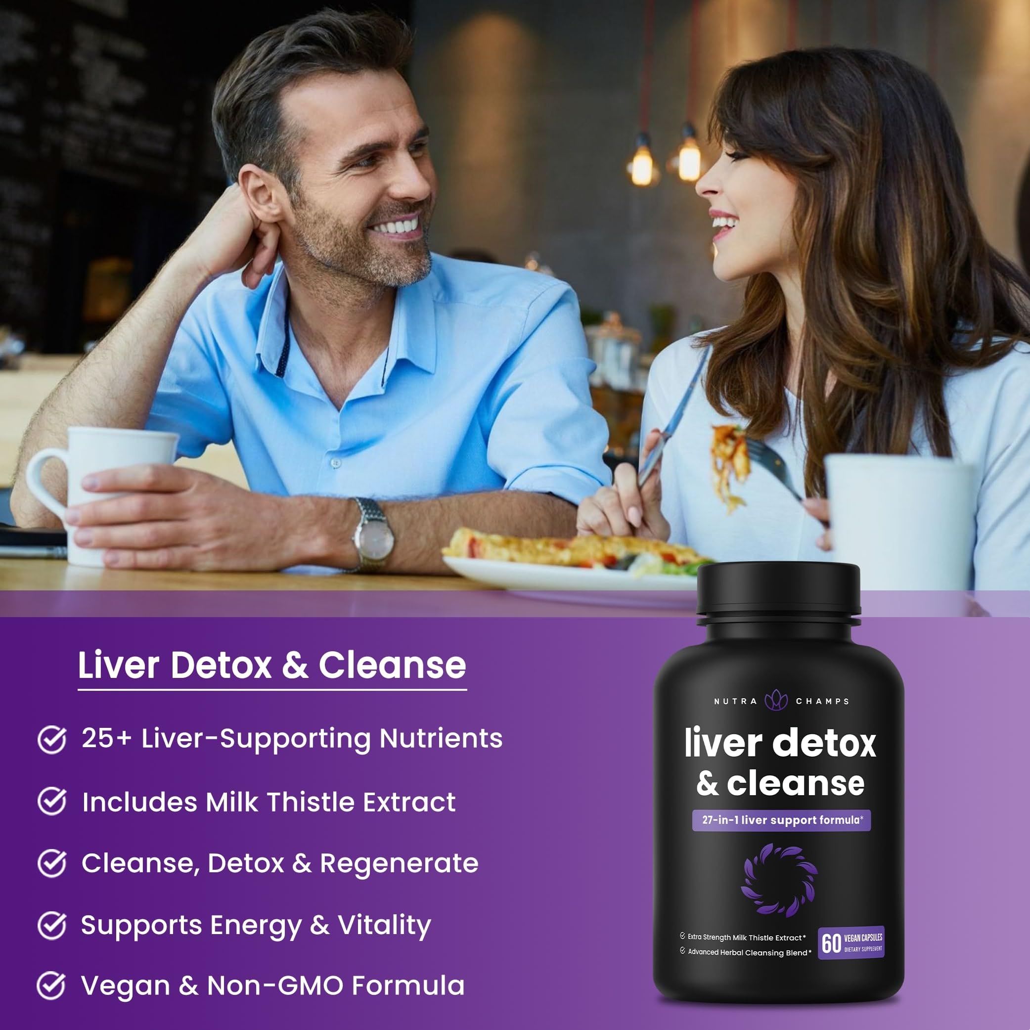 Liver Cleanse Detox & Repair Formula | 20+ Herbs: Milk Thistle Extract with Silymarin, Artichoke, Dandelion, Chicory Root Powder & More! | Premium Liver Support Pills Supplement, 60 Capsules