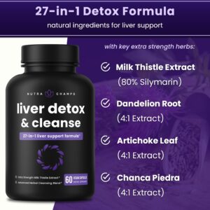 Liver Cleanse Detox & Repair Formula | 20+ Herbs: Milk Thistle Extract with Silymarin, Artichoke, Dandelion, Chicory Root Powder & More! | Premium Liver Support Pills Supplement, 60 Capsules