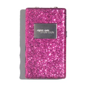 super-cute stun gun - powerful high voltage, compact stun gun with wrist strap & safety lock - pink glitter, 1 count