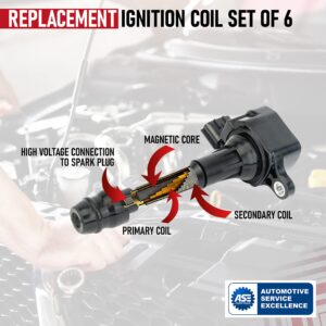 Ignition Coil Pack Set of 6 - Compatible with Infiniti FX35, G35, M35 & Nissan 350Z Vehicles - Replaces 22448-AL61C, UF401, IGC0007, 6734025, 22448AL615 - Year Models 2000-2008 - 3.5L V6 Coils