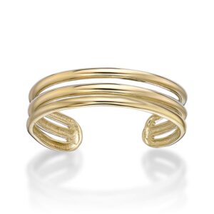 Lavari Jewelers Triple Row Adjustable Band Open Toe Ring for Women I 10k Yellow Gold Toe Ring for Her I One Size Fits Most Toes I 5.7 mm Wide Body Jewelry