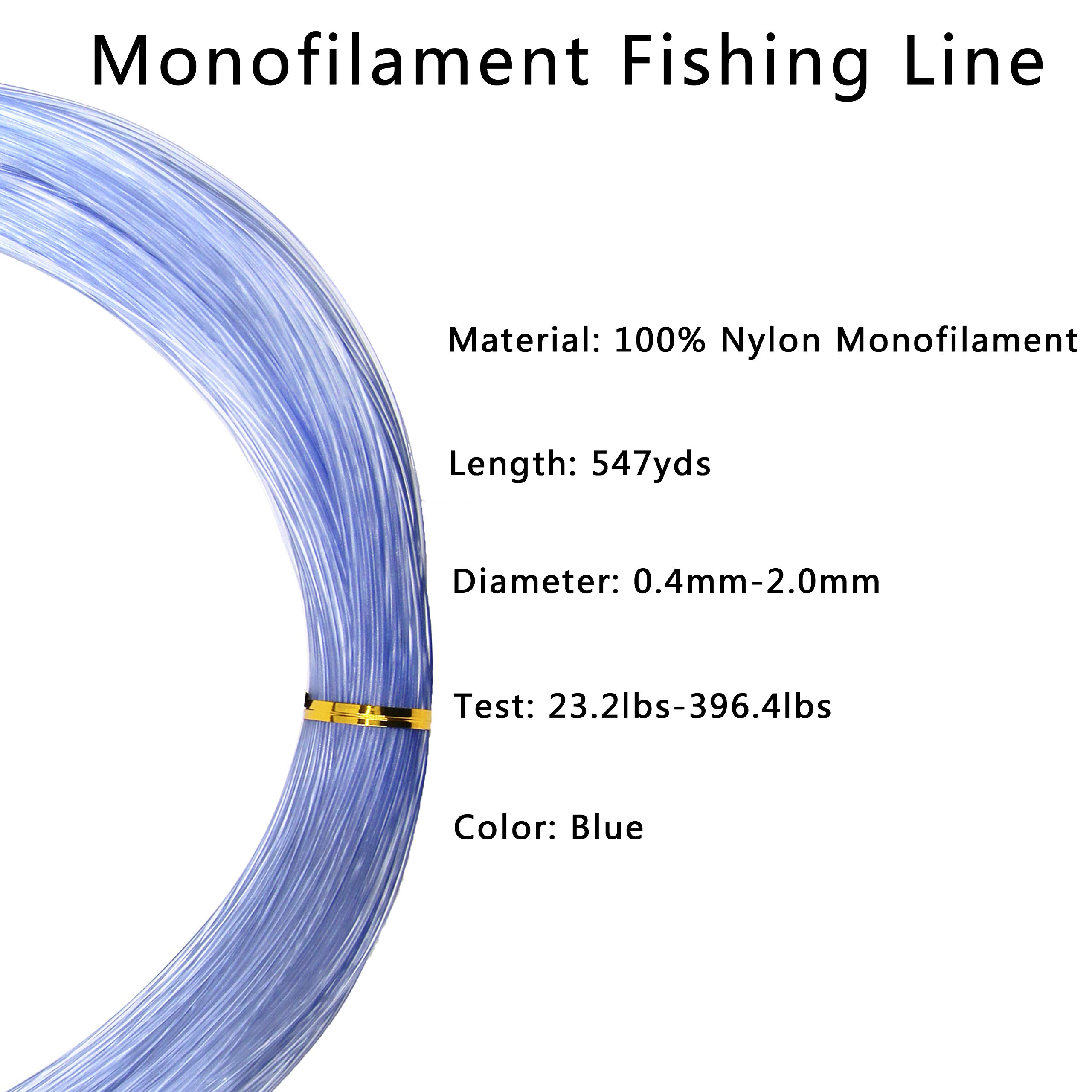 Monofilament Fishing Line 547yds 13 lb.-396 lb. Nylon Mono Fishing Lines - Super Strong Monofilament Fishing Leader Line Speargun Line for Saltwater/Freshwater (Blue, 1.8mm/334.8lb)