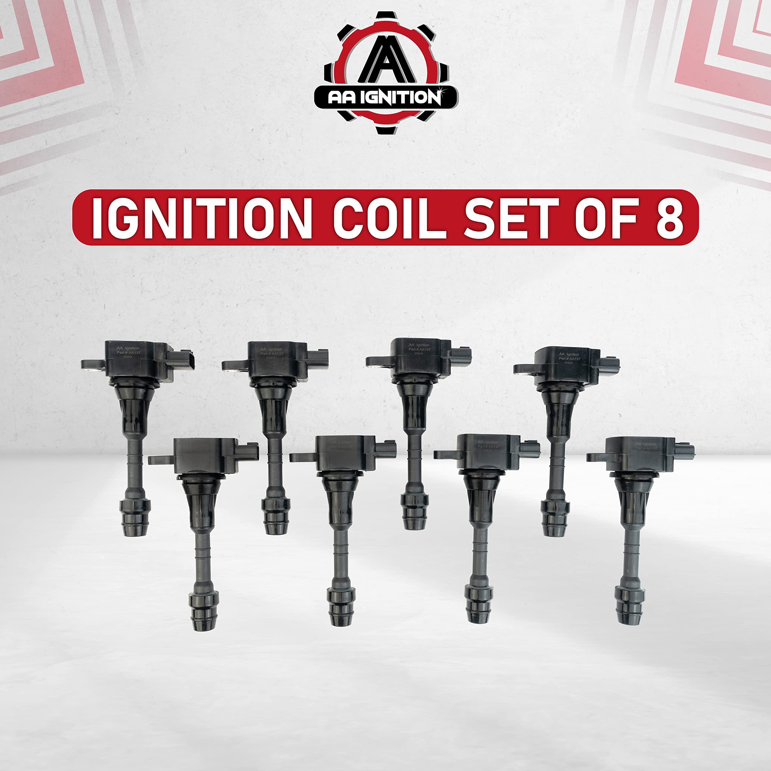 Ignition Coil Pack Set of 8 - Compatible with Nissan, Infiniti Vehicles - Armada, Titan, Pathfinder, Armada, QX56 5.6L - Models Years 2004, 2005, 2006, 2007 - Replaces 22448-7S015, E1010