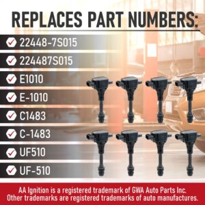 Ignition Coil Pack Set of 8 - Compatible with Nissan, Infiniti Vehicles - Armada, Titan, Pathfinder, Armada, QX56 5.6L - Models Years 2004, 2005, 2006, 2007 - Replaces 22448-7S015, E1010