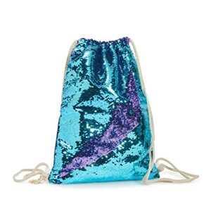 Juvale Mermaid Sequin Drawstring Backpack for Women, Reversible (12 x 16 In)