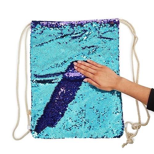 Juvale Mermaid Sequin Drawstring Backpack for Women, Reversible (12 x 16 In)