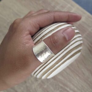 Hammered Sterling Silver Handmade Wide Band Ring, Classic Shiny Finish Wrap Band, Adjustable to Sizes 6-12, Can fit Also as Thumb ring, Gift for Her