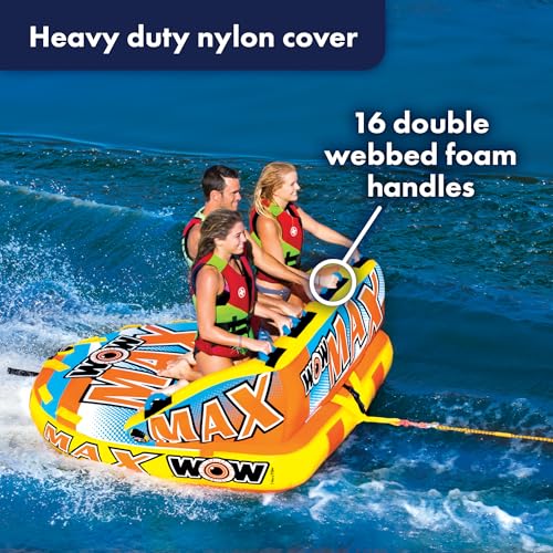 WOW Sports - Max Inflatable Towable Deck Tube - Boating Accessory - Fits Kids & Adults - Up To 3 Riders