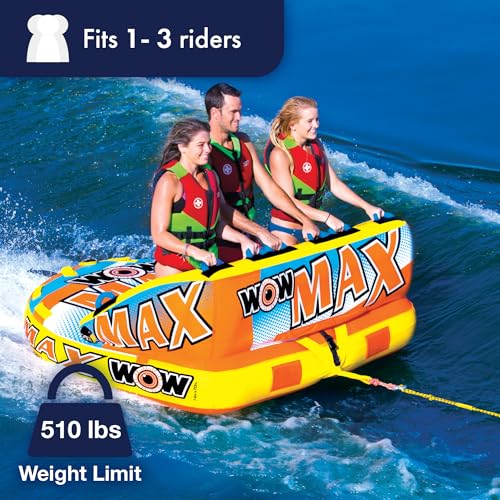 WOW Sports - Max Inflatable Towable Deck Tube - Boating Accessory - Fits Kids & Adults - Up To 3 Riders