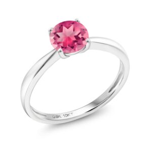 gem stone king 10k white gold pink mystic topaz engagement ring for women (1.00 cttw, round 6mm, gemstone birthstone, available in size 5, 6, 7, 8, 9)