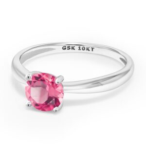 Gem Stone King 10K White Gold Pink Mystic Topaz Engagement Ring For Women (1.00 Cttw, Round 6MM, Gemstone Birthstone, Available In Size 5, 6, 7, 8, 9)