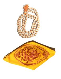 is4a hare rama hare krishna tulsi holy basil japa mala 108-1 8mm beads tulsi mala with gomukhi japa bag (orange knotted)