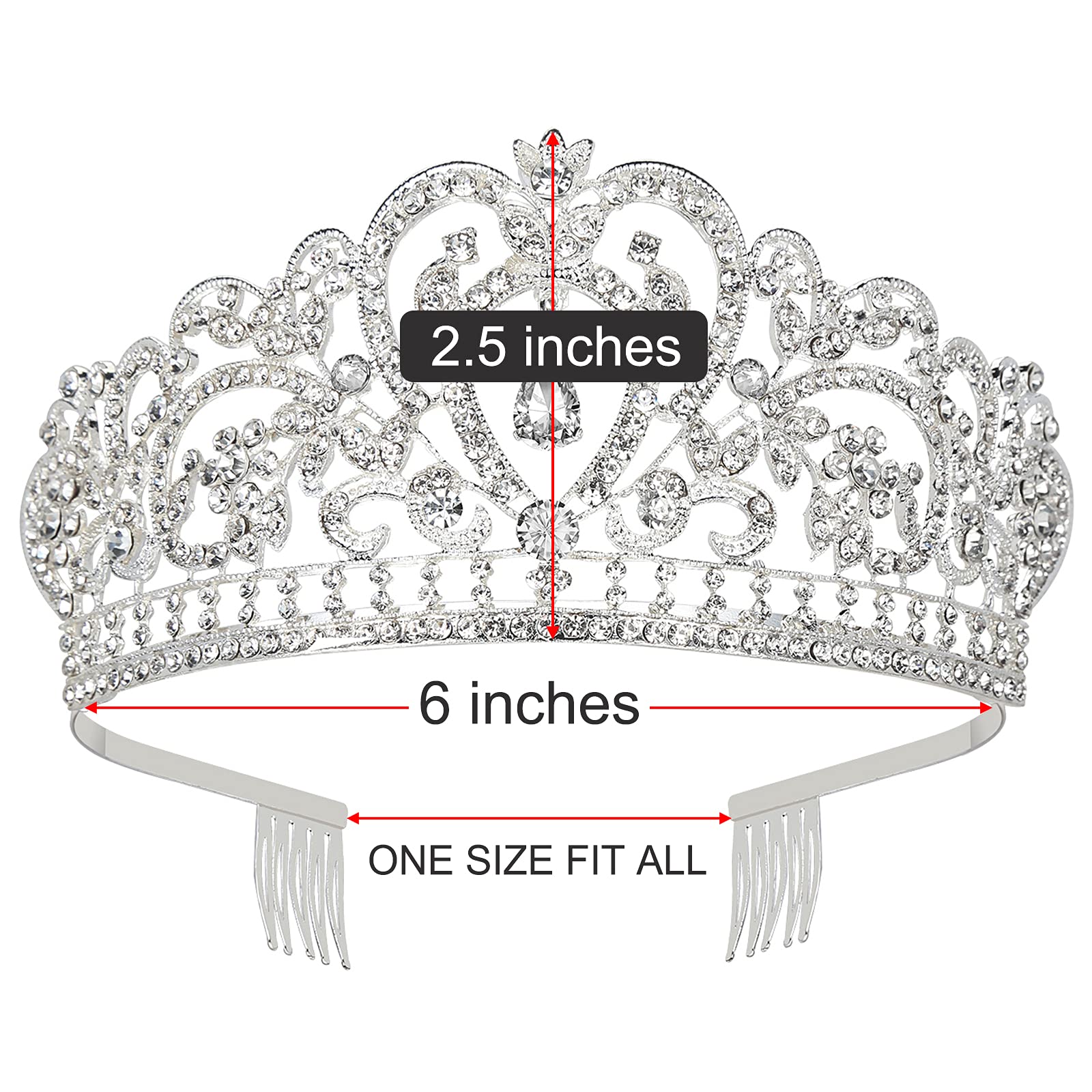 Makone Silver Crystal Crowns and Tiaras with Comb for Girls or Women Queen Crown Princess Hair Accessories Christmas Birthday Halloween Party Wedding Tiaras Valentines Gifts(Style-6)