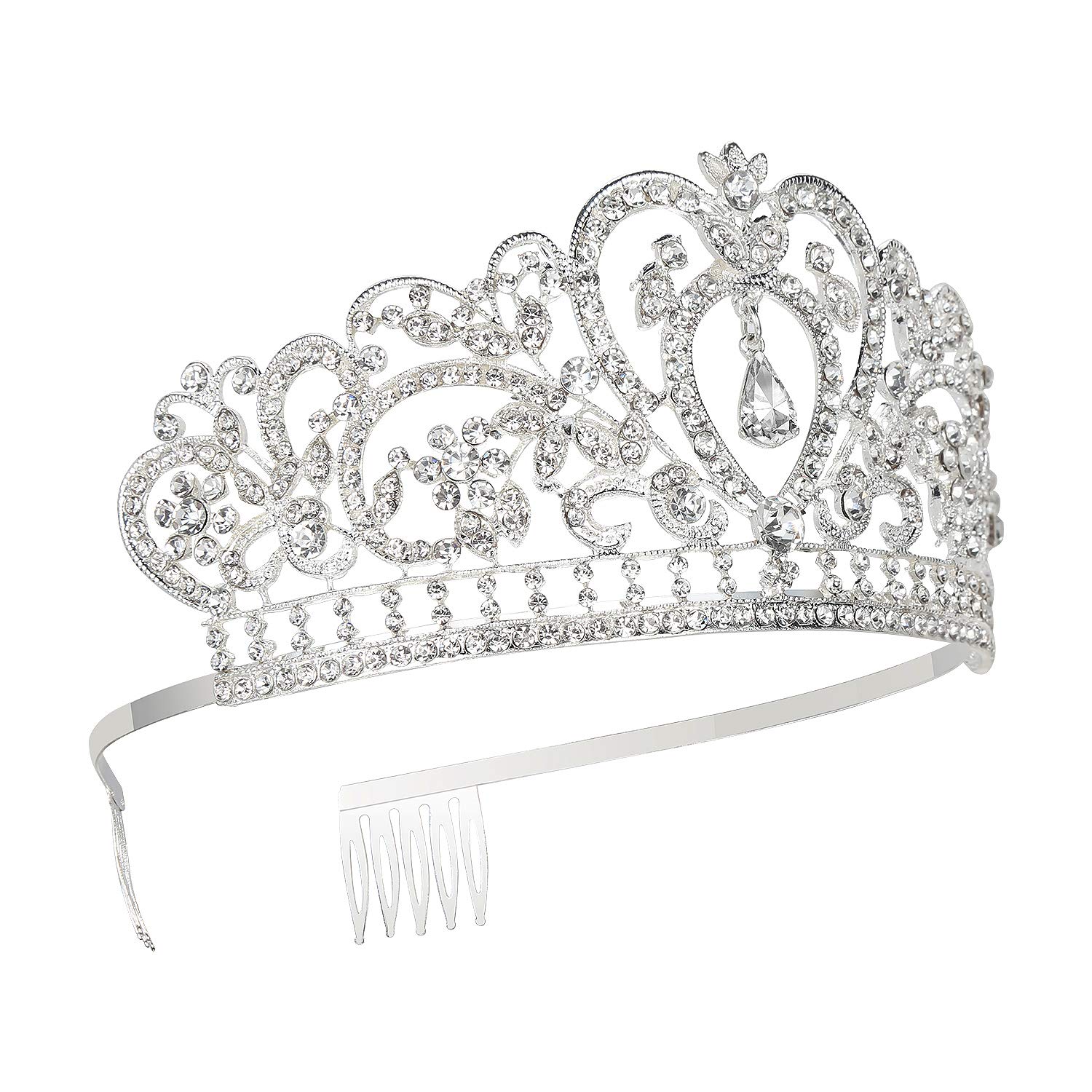 Makone Silver Crystal Crowns and Tiaras with Comb for Girls or Women Queen Crown Princess Hair Accessories Christmas Birthday Halloween Party Wedding Tiaras Valentines Gifts(Style-6)