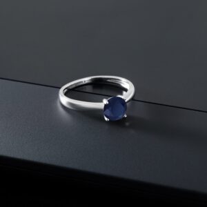 Gem Stone King 10K White Gold Blue Sapphire Engagement Ring For Women (1.00 Cttw, Round 6MM, Gemstone September Birthstone, Available In Size 5, 6, 7, 8, 9)