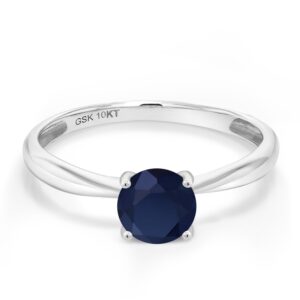 Gem Stone King 10K White Gold Blue Sapphire Engagement Ring For Women (1.00 Cttw, Round 6MM, Gemstone September Birthstone, Available In Size 5, 6, 7, 8, 9)