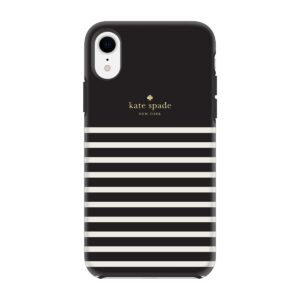 kate spade new york black/cream feeder stripe case for iphone xr - soft touch protective hardshell