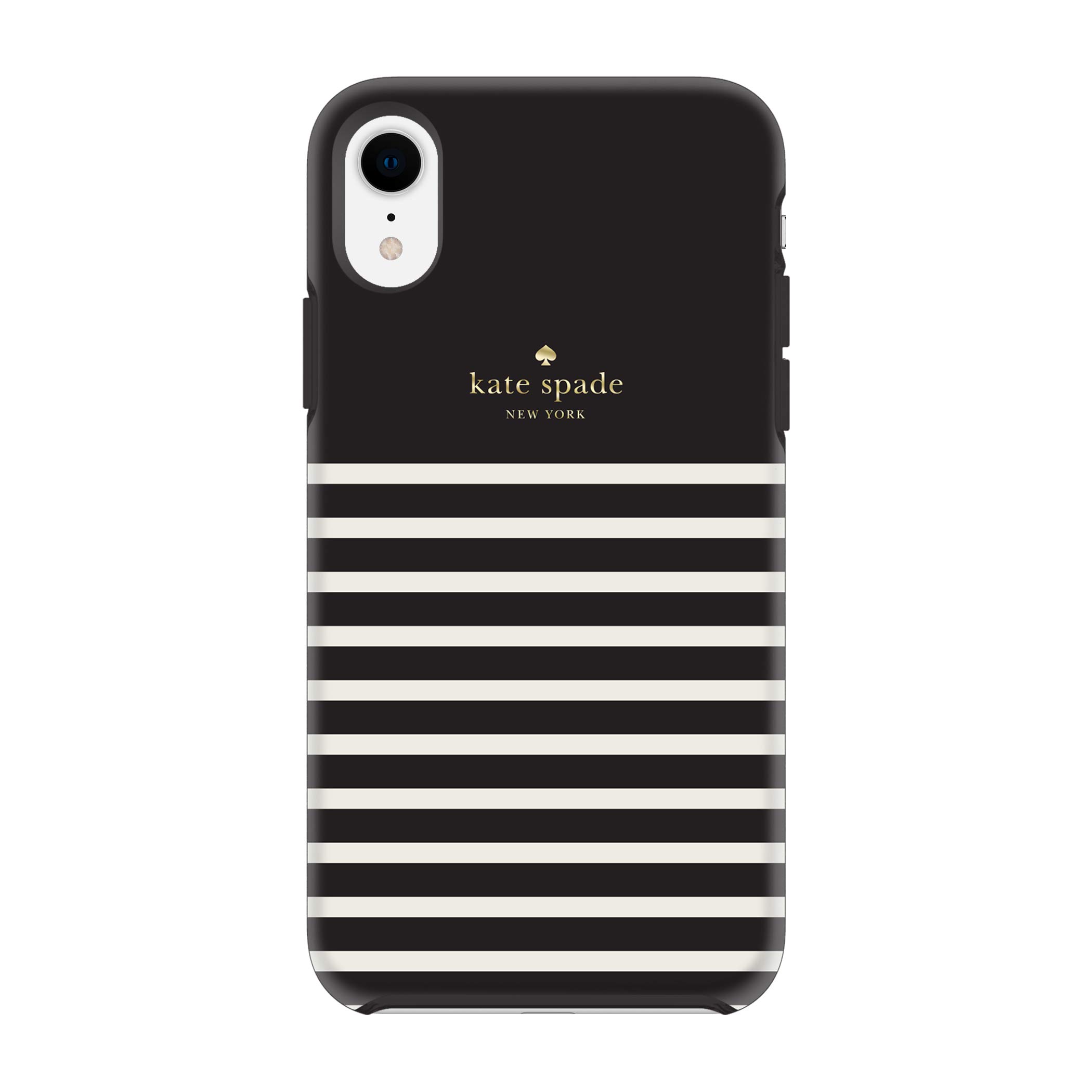 kate spade new york Black/Cream Feeder Stripe Case for iPhone XR - Soft Touch Protective Hardshell