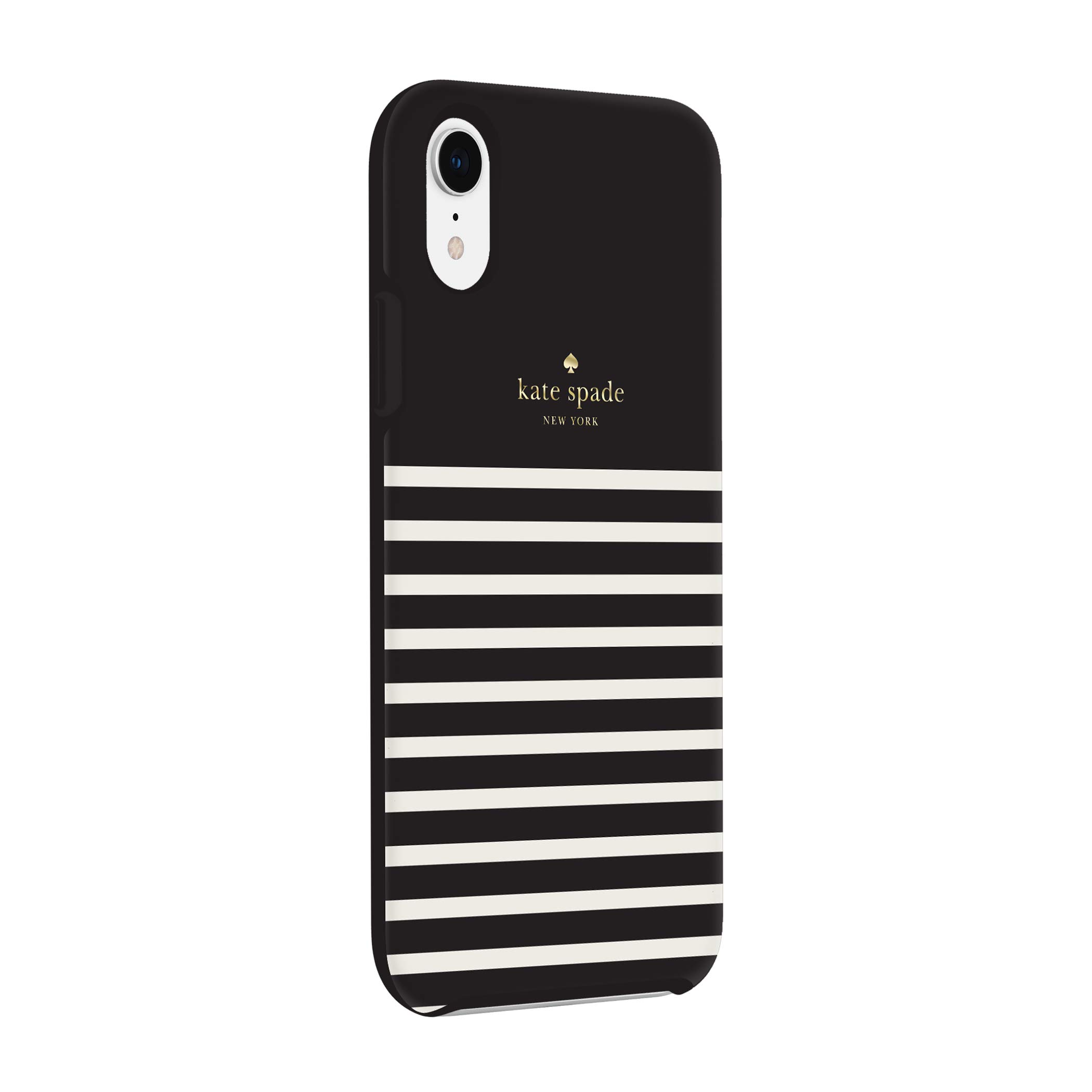 kate spade new york Black/Cream Feeder Stripe Case for iPhone XR - Soft Touch Protective Hardshell