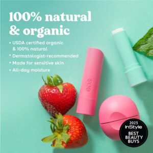 eos 100% Natural & Organic Lip Balm- Sweet Mint, Dermatologist Recommended, All-Day Moisture Lip Care, 0.39 oz, Stick & Sphere