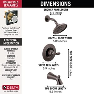 Delta Faucet Woodhurst 14 Series Single-Handle Tub and Shower Trim Kit, Shower Faucet with Single-Spray Touch-Clean Shower Head, Venetian Bronze T14432-RB (Valve Not Included)