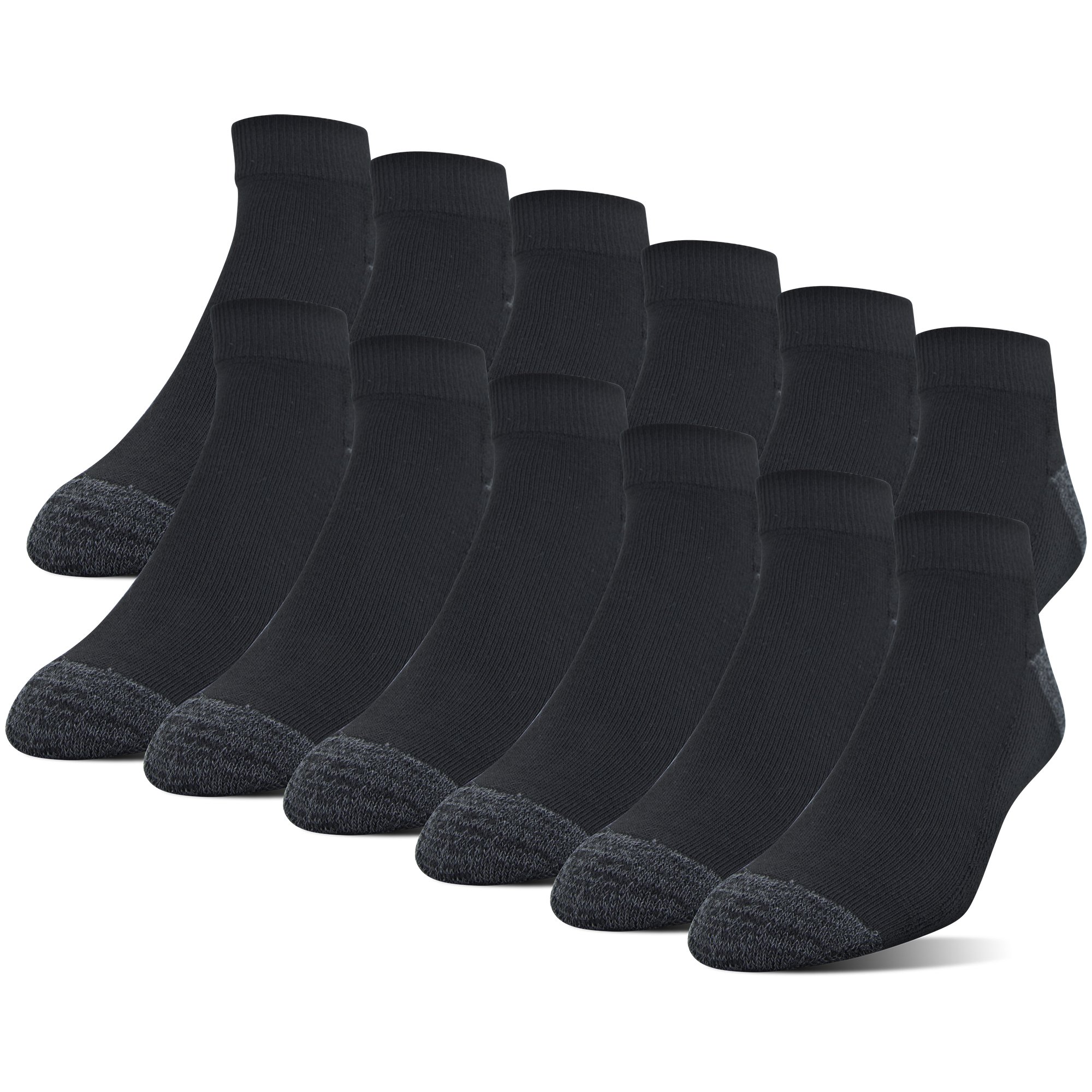 Gildan Men's Polyester Half Cushion Low Cut Socks, 12-Pack, Black, Shoe Size: 6-12