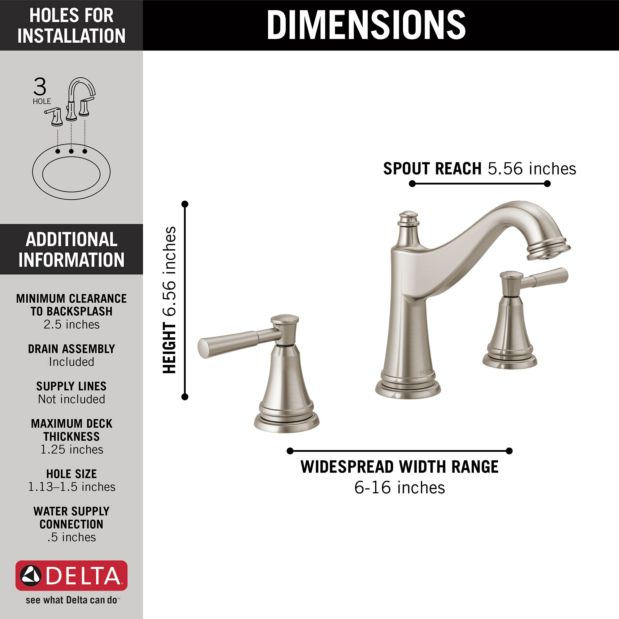 Delta Faucet Mylan Widespread Bathroom Faucet Brushed Nickel, Bathroom Faucet 3 Hole, Drain Assembly, Worry-Free Drain Catch, SpotShield Brushed Nickel 35777LF-SP