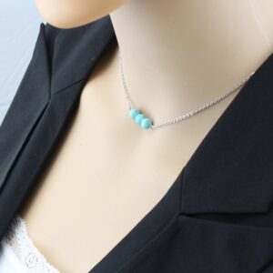 Fondgem Turquoise Stone Bar Choker Necklace – Handmade Delicate Genuine Gemstone Girls Small Turquoise Simple Gemstone Birthstone Gem Bead Jewelry Necklace Dainty 16 Silver for Women Teen Girls