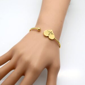 AOCHEE Heartbeat EKG Adjustable Silver Gold Open Cuff Heart Bangle Bracelet