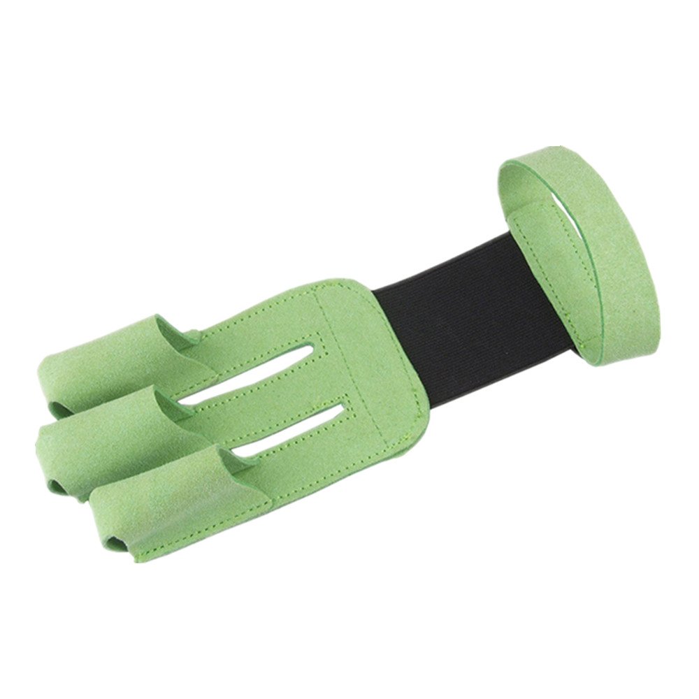 UNISTRENGH Archery Protector 3 Finger Tab Glove with Leather Wrist Strap Shooting Protect Guard for Hunting Compound Recurve Bows (Green)