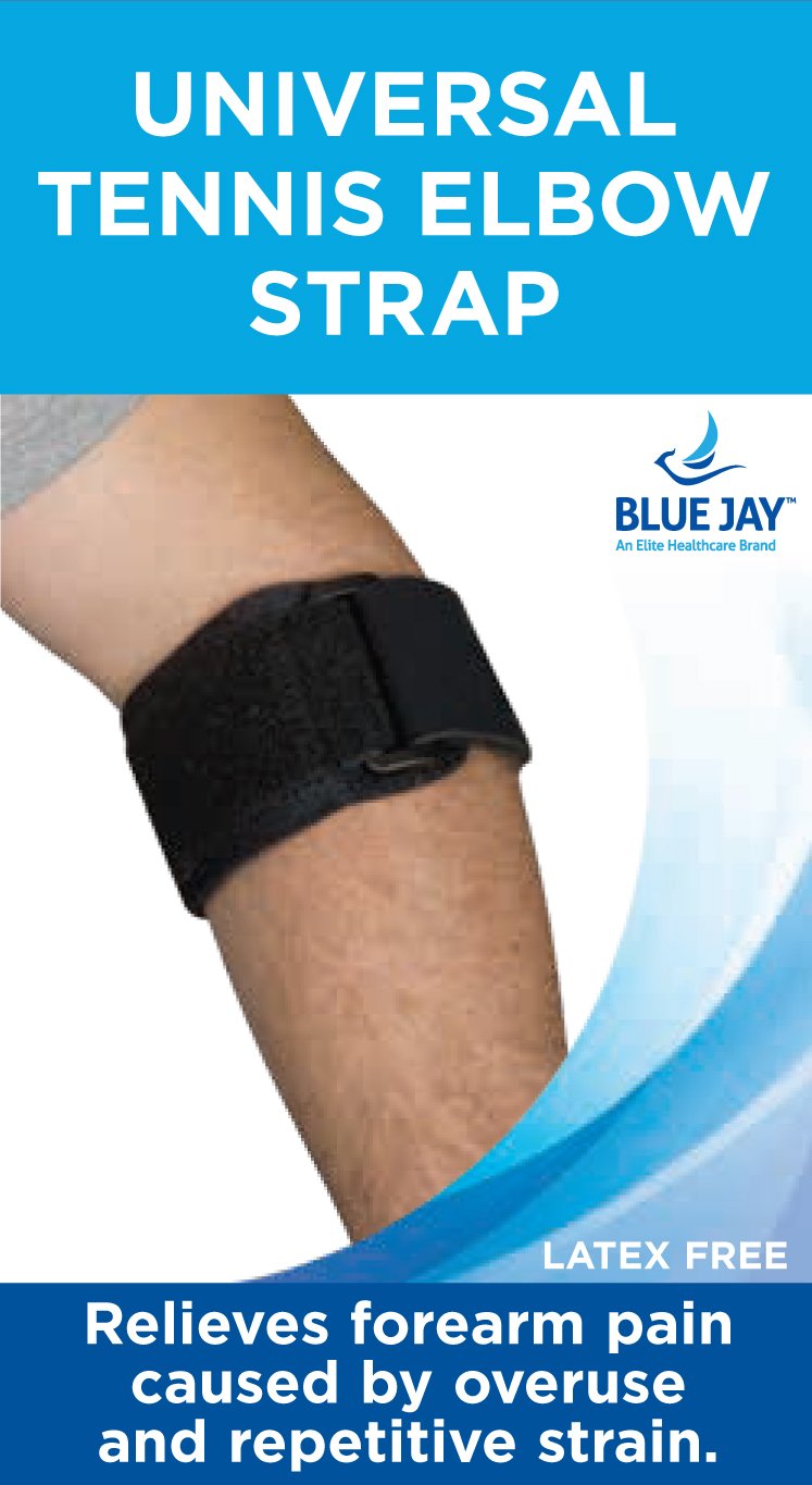 Blue Jay An Elite Healthcare Brand Universal Tennis | Elbow Brace for Tendonitis, Bursitis | Elbow Strap with Pain Relief | Compression Pad Men, Women (Black)