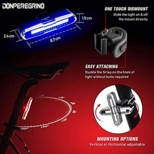 Bike Tail Light Powerful 110 Lumens - Waterproof & Rechargeable USB-C, Quick Release Mounts with 5 Red/Blue Modes for Night Riding, DON PEREGRINO B2 Rear Bike Light