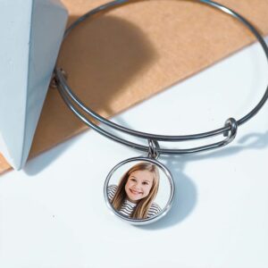 PicturesOnGold.com Expandable Picture Bracelet With Personalized Photo - One Size Fits All Personalized Photo Engraved Circle Bracelet - Gold or Silver Tone (Gold Tone)