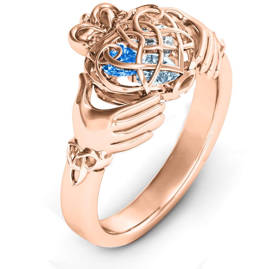 14K Rose Gold Caged Hearts Celtic Claddagh Ring by JEWLR