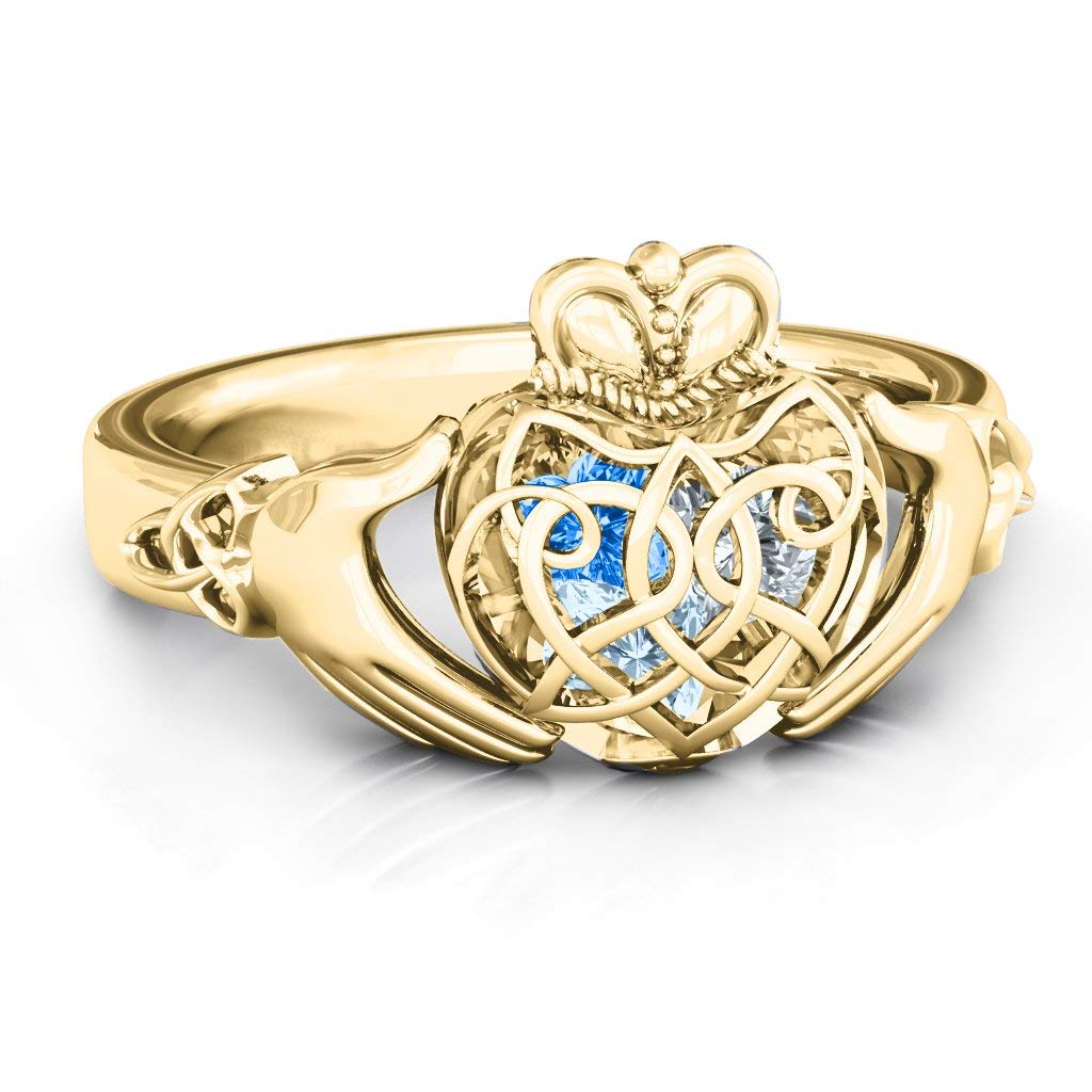 10K Yellow Gold Caged Hearts Celtic Claddagh Ring by JEWLR