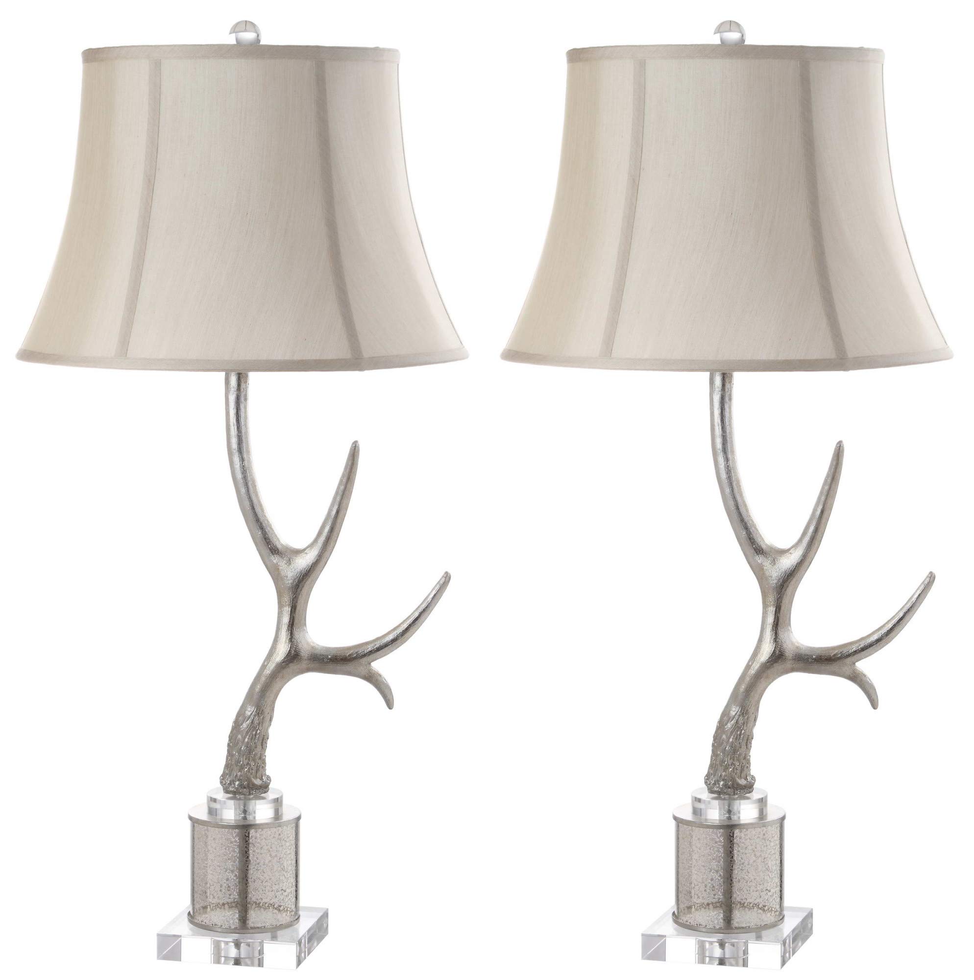 SAFAVIEH Lighting Collection Adele Rustic Silver Antler 16-inch Bedroom Living Room Home Office Desk Nightstand Table Lamp Set of 2 (LED Bulbs Included)