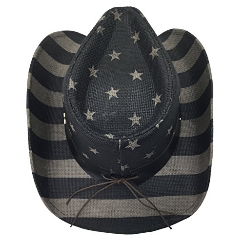 grinderPUNCH American Flag USA Cowboy Hat - Men and Women - Black Gray