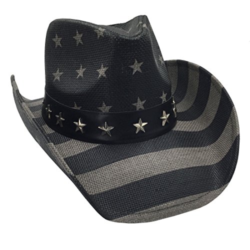 grinderPUNCH American Flag USA Cowboy Hat - Men and Women - Black Gray