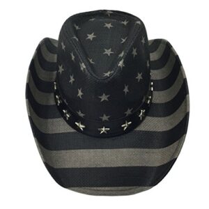 grinderPUNCH American Flag USA Cowboy Hat - Men and Women - Black Gray