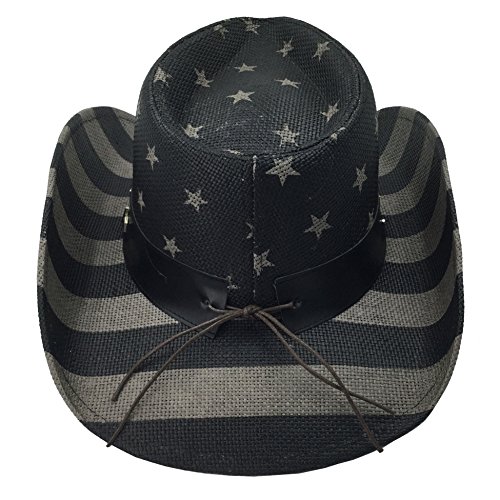 grinderPUNCH American Flag USA Cowboy Hat - Men and Women - Black Gray